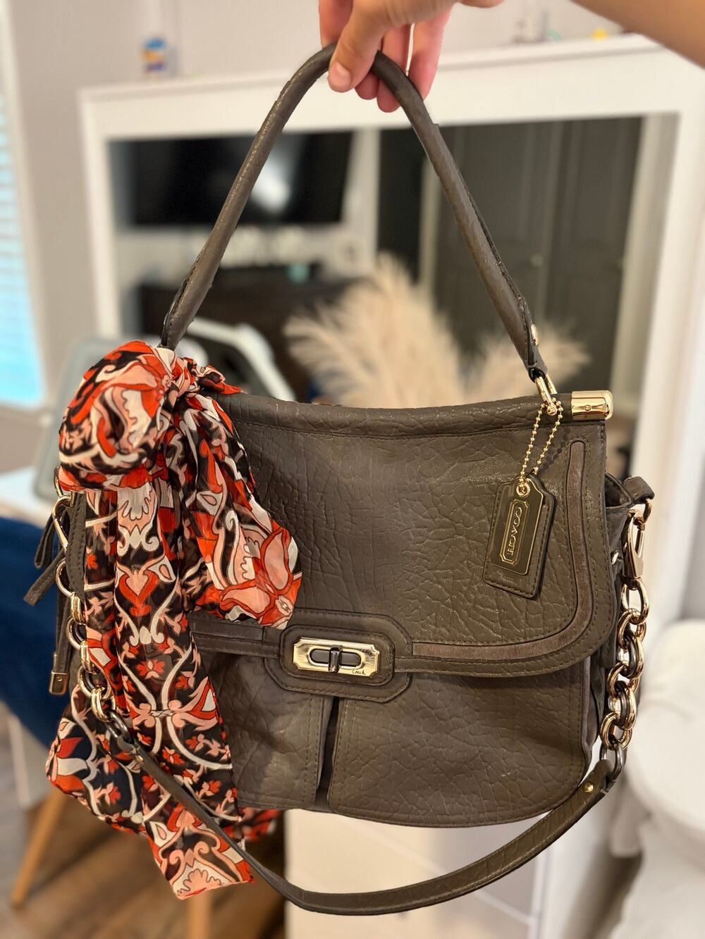 Coach 17781 Grey Chelsea Flagship Dowel Shoulder Bag Pebbled Leather Satchel